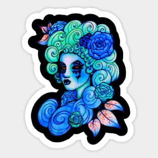 Aqua Blue Curls Lady Sticker